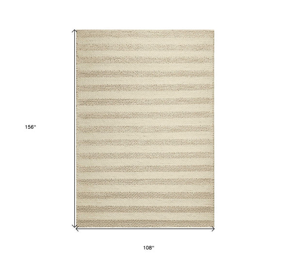 HomeRoots 9' Hand-Woven Ivory and White Wool Striped Area Rug for Elegant, Cozy Home Décor Solutions 9' X 13' 350615