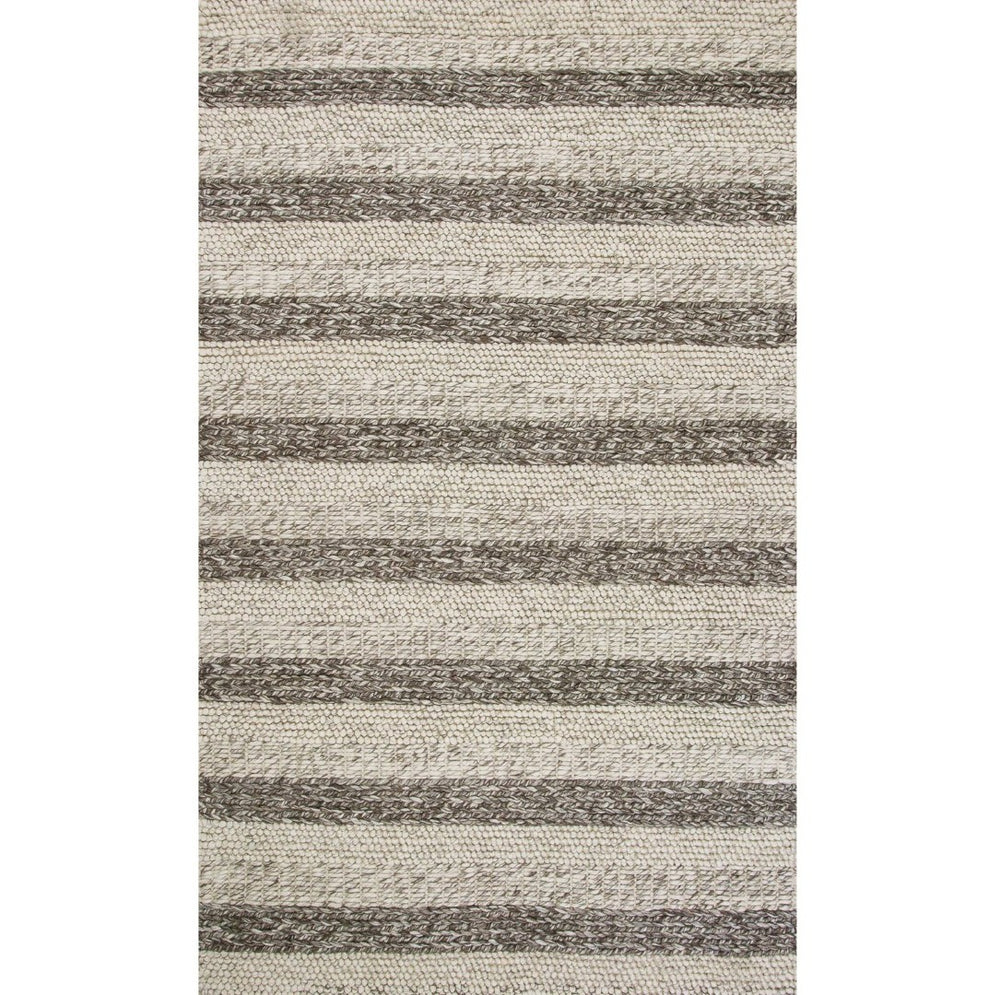 HomeRoots 9' Hand-Woven Wool Area Rug in Brown, Gray, and Ivory - Timeless Striped Design for Modern Spaces 9' X 13' 350617
