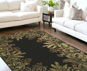 Homeroots 9' X 13' Green And Black Wool Tropical Floral Hand Tufted Area Rug  Wool 350621