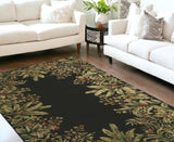 Tropical Floral Wool Area Rug - Hand-Tufted Green and Black Design for Cozy Spaces