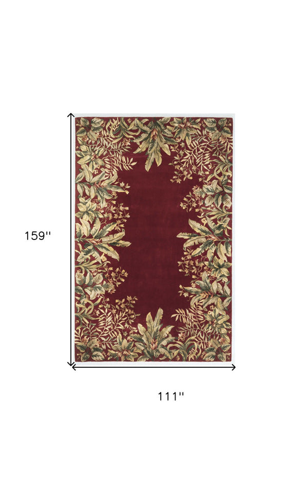 Homeroots 9' X 13' Ruby Red Wool Floral Hand Tufted Area Rug  Wool 350623