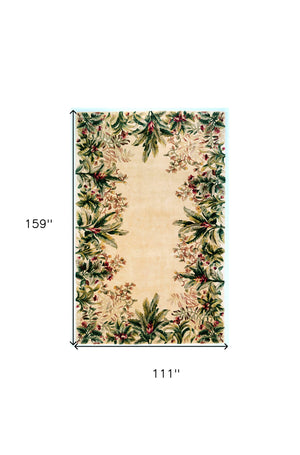 Homeroots 9' X 13' Ivory Wool Floral Hand Tufted Area Rug  Wool 350625