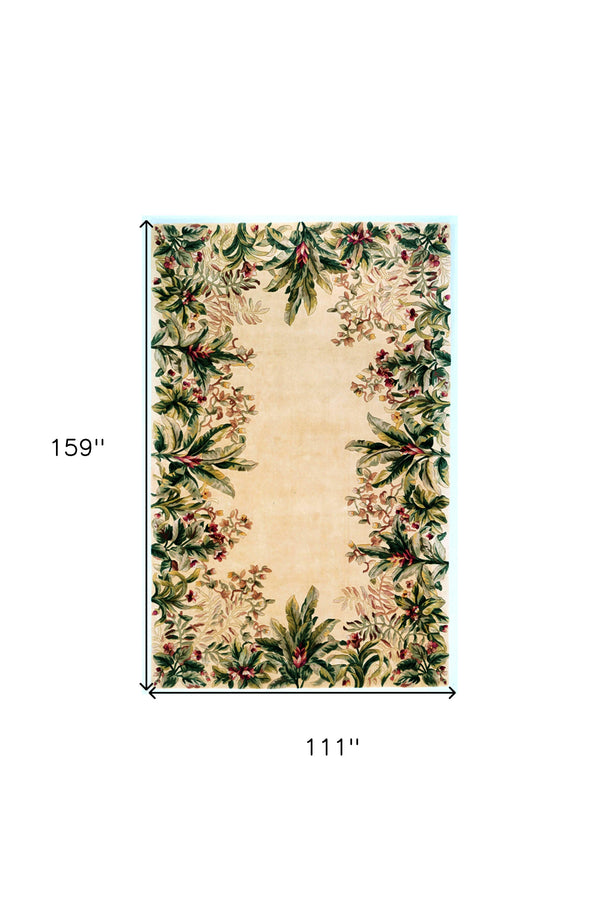 Homeroots 9' X 13' Ivory Wool Floral Hand Tufted Area Rug  Wool 350625