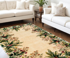 Homeroots 9' X 13' Ivory Wool Floral Hand Tufted Area Rug  Wool 350625