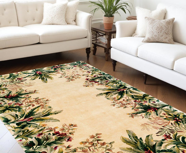 Homeroots 9' X 13' Ivory Wool Floral Hand Tufted Area Rug  Wool 350625