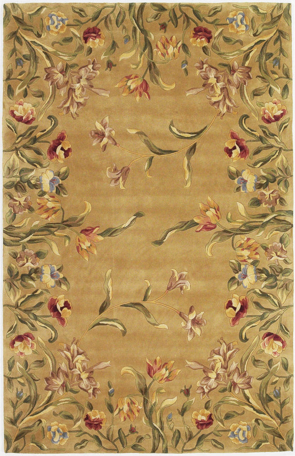 Homeroots 9' X 13' Golden Yellow Wool Floral Hand Tufted Area Rug  Wool 350628