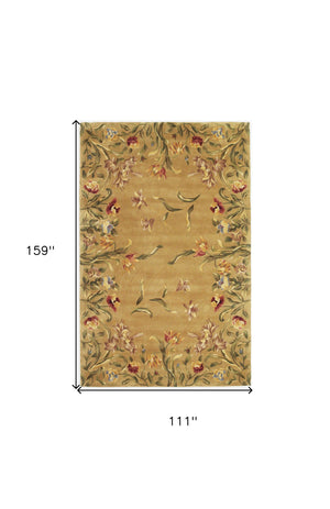 Homeroots 9' X 13' Golden Yellow Wool Floral Hand Tufted Area Rug  Wool 350628