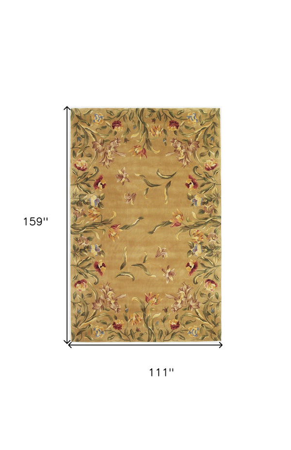 Homeroots 9' X 13' Golden Yellow Wool Floral Hand Tufted Area Rug  Wool 350628