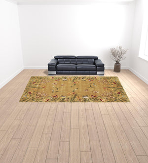 Homeroots 9' X 13' Golden Yellow Wool Floral Hand Tufted Area Rug  Wool 350628