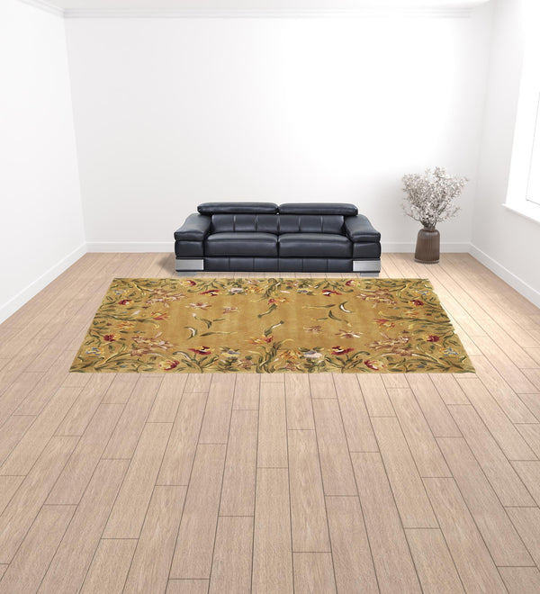 Homeroots 9' X 13' Golden Yellow Wool Floral Hand Tufted Area Rug  Wool 350628