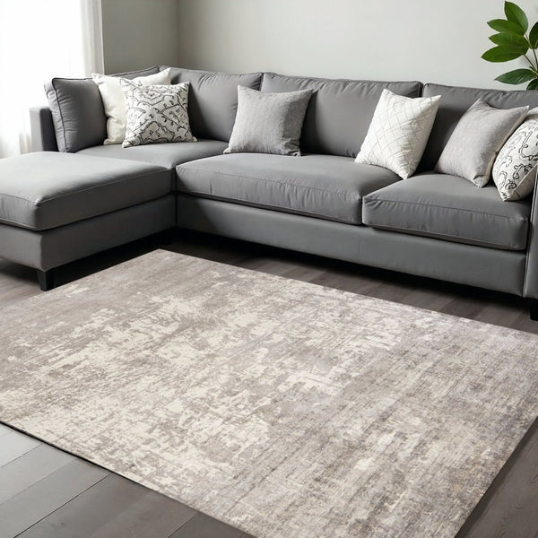 HomeRoots 9' Abstract Hand Loomed Area Rug in Beige and Ivory - Luxurious Soft Viscose for Modern Spaces 9' X 13' 350642