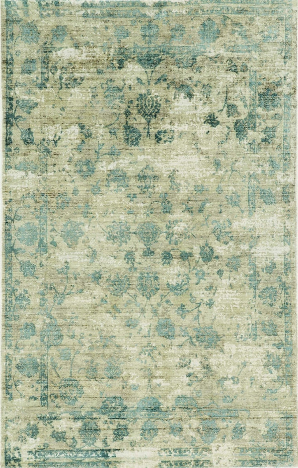 HomeRoots 5' Hand Loomed Beige and Blue Floral Medallion Area Rug – Artisanal Charm for Your Living Space 9' X 13' 350643
