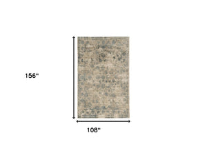 HomeRoots 5' Hand Loomed Beige and Blue Floral Medallion Area Rug – Artisanal Charm for Your Living Space 9' X 13' 350643