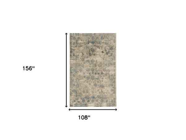 HomeRoots 5' Hand Loomed Beige and Blue Floral Medallion Area Rug – Artisanal Charm for Your Living Space 9' X 13' 350643