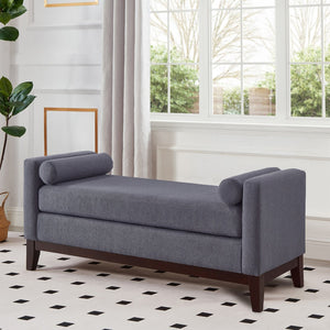 English Elm Large Boucle Upholstered Window Bench with Armrests and Throw Pillows for Entryway Dark Gray W2186P454320