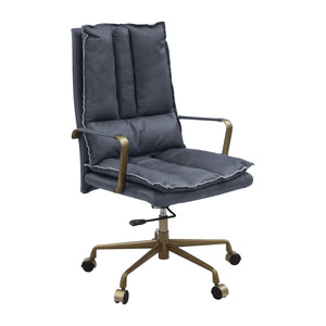 English Elm Tinzud Gray Top-Grain Leather Office Chair with 360° Swivel, Adjustable Height, 5-Star Casters B2726P287328