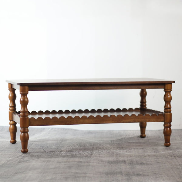 English Elm Rectangle Two Tier Farmhouse Coffee Table Solid Wood Legs Wave Shelf for Living Room W2263P426698