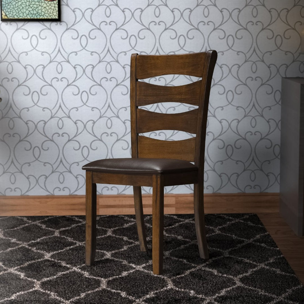 English Elm Transitional Ladder Back Dining Chairs Solid Wood Faux Leather Seat Set of 2 B056P416794