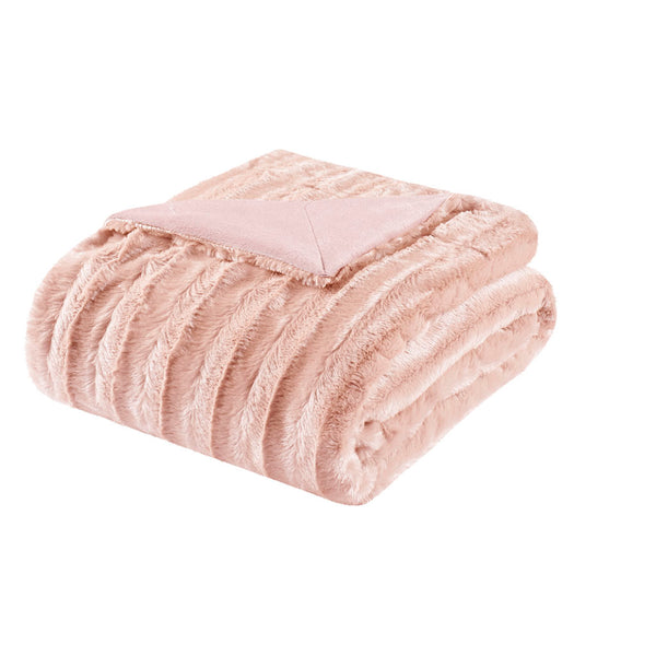 JLA Home Madison Park - Long Faux Fur Throw with Silky Micro-Fur Reverse, OEKO-TEX Certified, Lightweight Cozy 50x60 Inches Blush MP50-4823