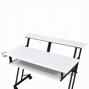 English Elm Music Recording Studio Desk with Raised Monitor Shelf and Keyboard Tray for Organized Workflow Black,White B016P312638