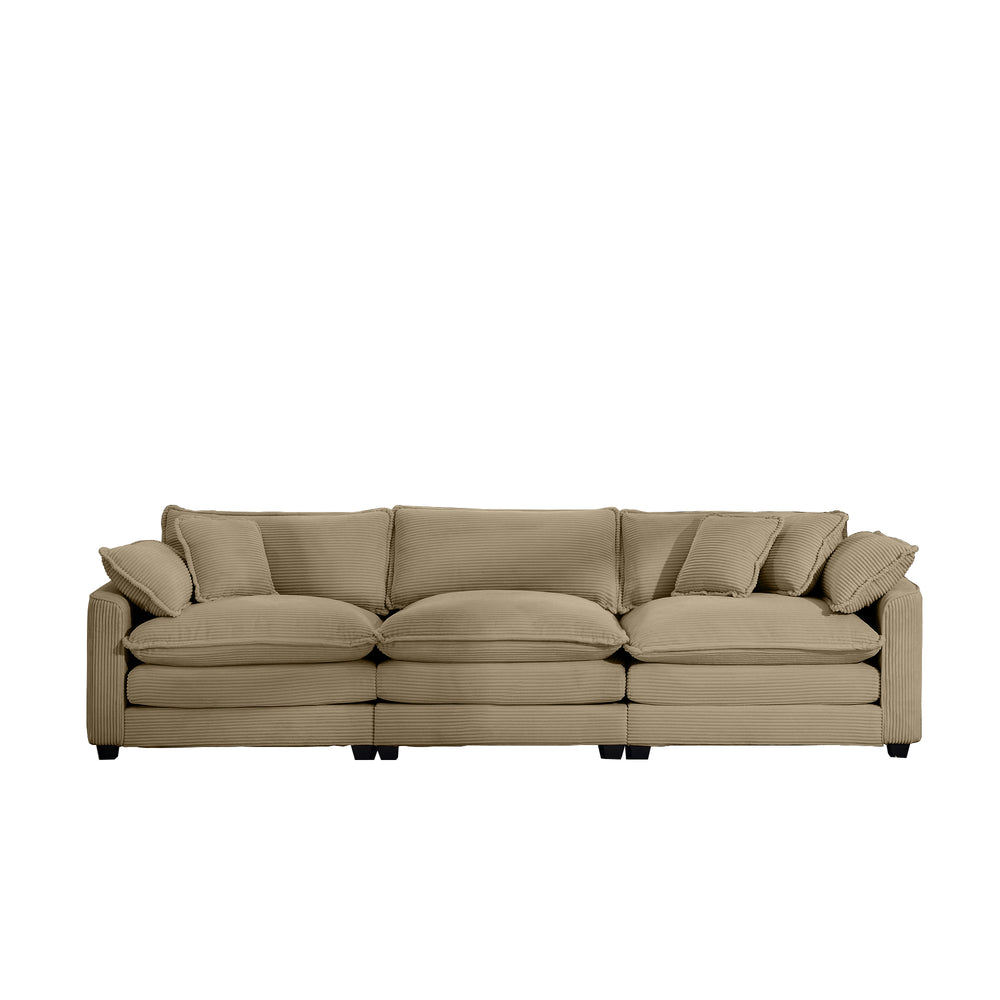 English Elm Mid-Century Modern Sectional Sofa With Removable Pillows - Plush Tan Corduroy For Ultimate Comfort W714S00795