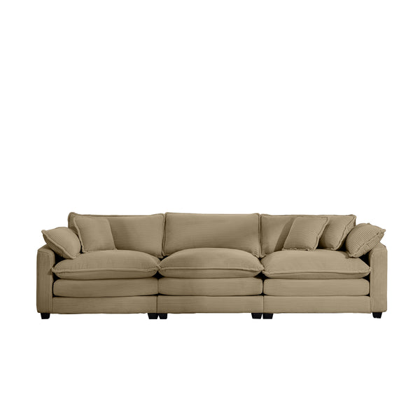 English Elm Mid-Century Modern Sectional Sofa With Removable Pillows - Plush Tan Corduroy For Ultimate Comfort W714S00795