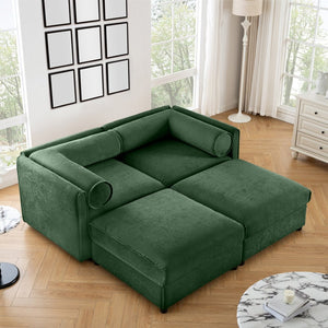 English Elm Stylish Green Chenille 2-Seater Sofa With Ottoman Storage, Ergonomic Support & Modern Elegance W714S01059-GIGA