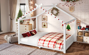 English Elm Twin House Frame Floor Bed Solid Pine Kids Room Montessori Low Profile Play Nook W1580P387839