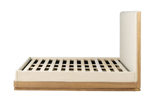 English Elm Zoey Elegant Fabric & Oak Bed Frame with 13 Slats, Wire-Brushed Oak Veneer, 660lb Capacity Beige 87.8 L x 15.75 W x 9.06 H B2726S00521