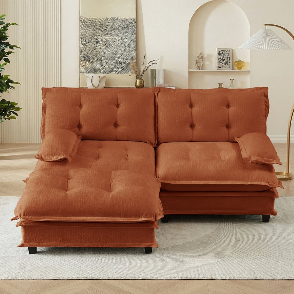 English Elm 77" L-shaped Chenille Cloud Sectional Sofa with Ottoman Deep Cushioned Modular Couch Orange W714S01735