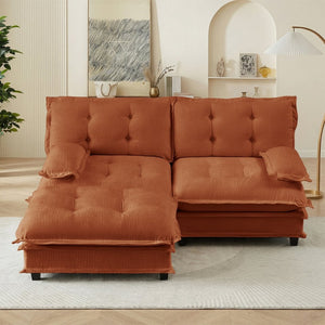 English Elm 77" L-shaped Chenille Cloud Sectional Sofa with Ottoman Deep Cushioned Modular Couch Orange W714S01735