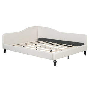 English Elm Full Size L-shaped Linen Upholstered Daybed with Solid Wood Legs for Corner Lounging Beige SF100146AAA-1
