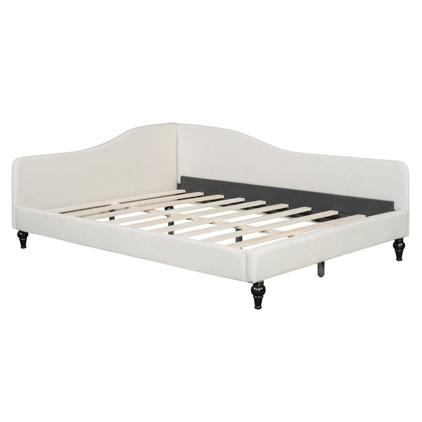 English Elm Full Size L-shaped Linen Upholstered Daybed with Solid Wood Legs for Corner Lounging Beige SF100146AAA-1