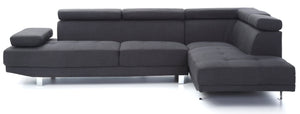English Elm Riveredge Modern Right-Facing Sectional with Adjustable Armrests & Headrests, Chrome Legs, Fabric Comfort Black 21 L x 76 W x 34 H B078S00397