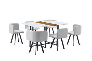 English Elm 7-piece Melamine Dining Set with Pu Cushioned Chairs and Iron Frame for Small Spaces W3875S00023