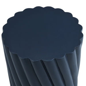 English Elm Modern Fluted Mgo Outdoor Accent Stool Weather Resistant Patio Navy Sculptural Table N770P396700N