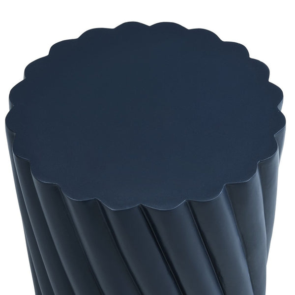 English Elm Modern Fluted Mgo Outdoor Accent Stool Weather Resistant Patio Navy Sculptural Table N770P396700N