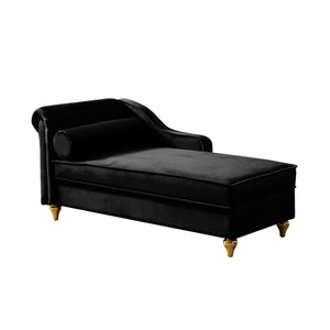 English Elm Modern Black Velvet Storage Chaise Lounge with Gold Legs for Bedroom Living Room W1097P385771
