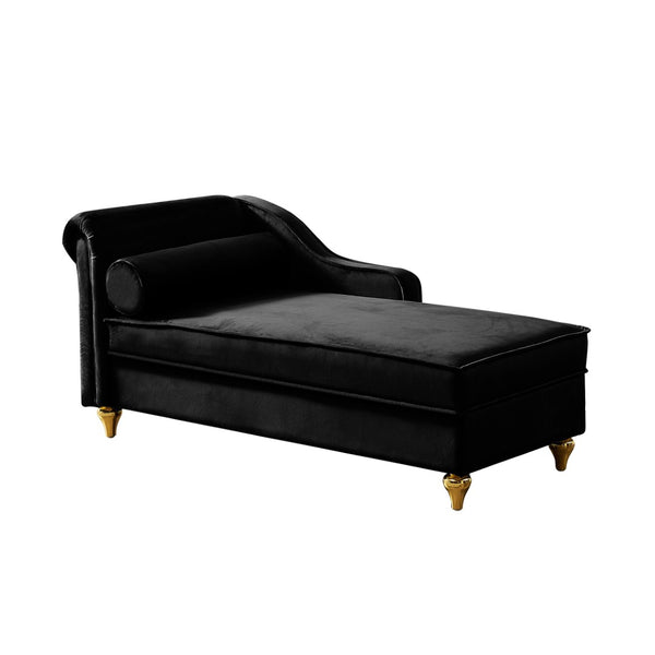 English Elm Modern Black Velvet Storage Chaise Lounge with Gold Legs for Bedroom Living Room W1097P385771