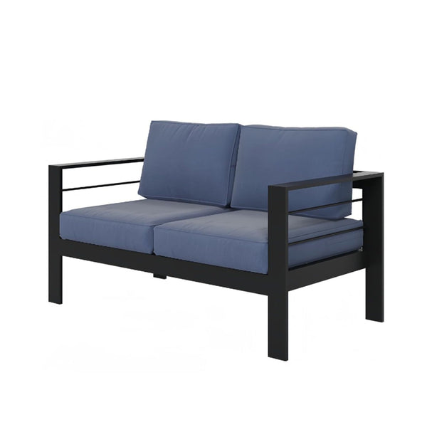 English Elm 50" Cast Aluminum Outdoor Loveseat with Uv Resistant Olefin Cushions for Patio Decks Black+Blue B082P454971