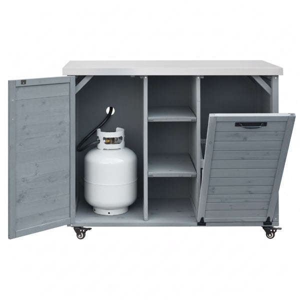 English Elm K&k Outdoor Rolling Kitchen Island Fir Wood Stainless Steel Top with Foldable Prep Station Grey+Blue N707P370276G