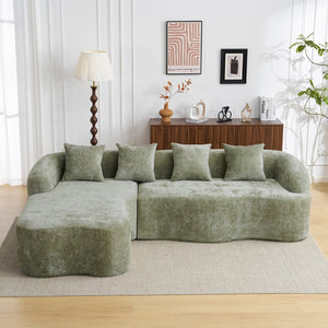 English Elm Full L-Shape Sectional Sofa with Curved Chaise, Modular Chenille Couch, High-Density Comfort for Apartment Living Green W3612S00003