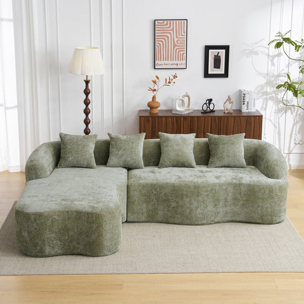 English Elm Full L-Shape Sectional Sofa with Curved Chaise, Modular Chenille Couch, High-Density Comfort for Apartment Living Green W3612S00003
