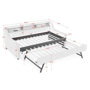 English Elm Twin Size Upholstered Sofa Bed With Led Lights, Storage, Adjustable Headboard & Wireless Charging W1413S00058-GIGA