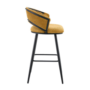 English Elm Set of 2 Chenille Upholstered Counter Stools with Iron Legs for Kitchen Islands Black,Yellow W3875P370852