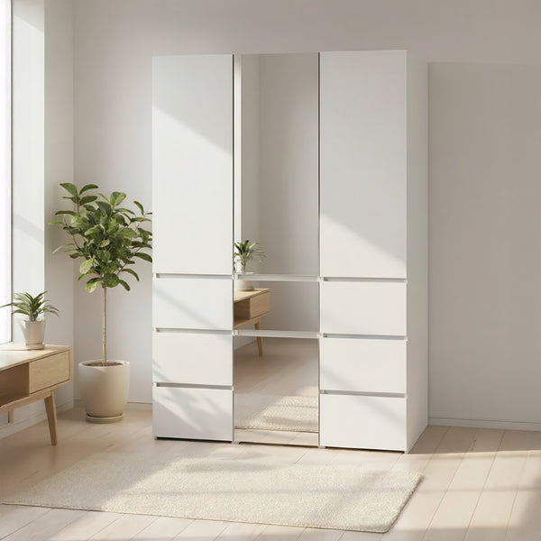 English Elm Elise Modular Wood Closet System with Mirror in White — Durable Melamine, Ample Storage, Easy Assembly, Stylish Finish B040S00121