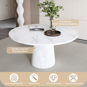 English Elm 47 Inch Round Marble Veneer Mdf Dining Table Seats Four with Slim Wood Strip Base White W2700P404636