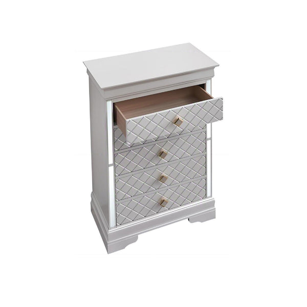 English Elm Verona Pearl White Chest with Dovetail Drawers, Metal Guides, Gold Crystal Handles, Ready-Assembled White 18 L x 33 W x 51 H B078P384068