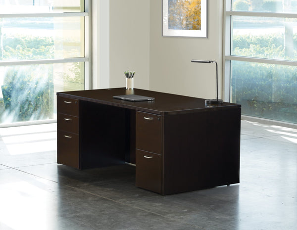 OSP Home Furnishings Napa Executive Office Desk with Dual Pedestals Engineered Wood Storage for Home Workspaces 71"X35" Espresso NAPESP-TYP2