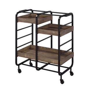 English Elm Black Black and Walnut Serving Cart with 3 Adjustable Trays, Industrial Frame, Smooth Casters, Durable Elegance B062P186561